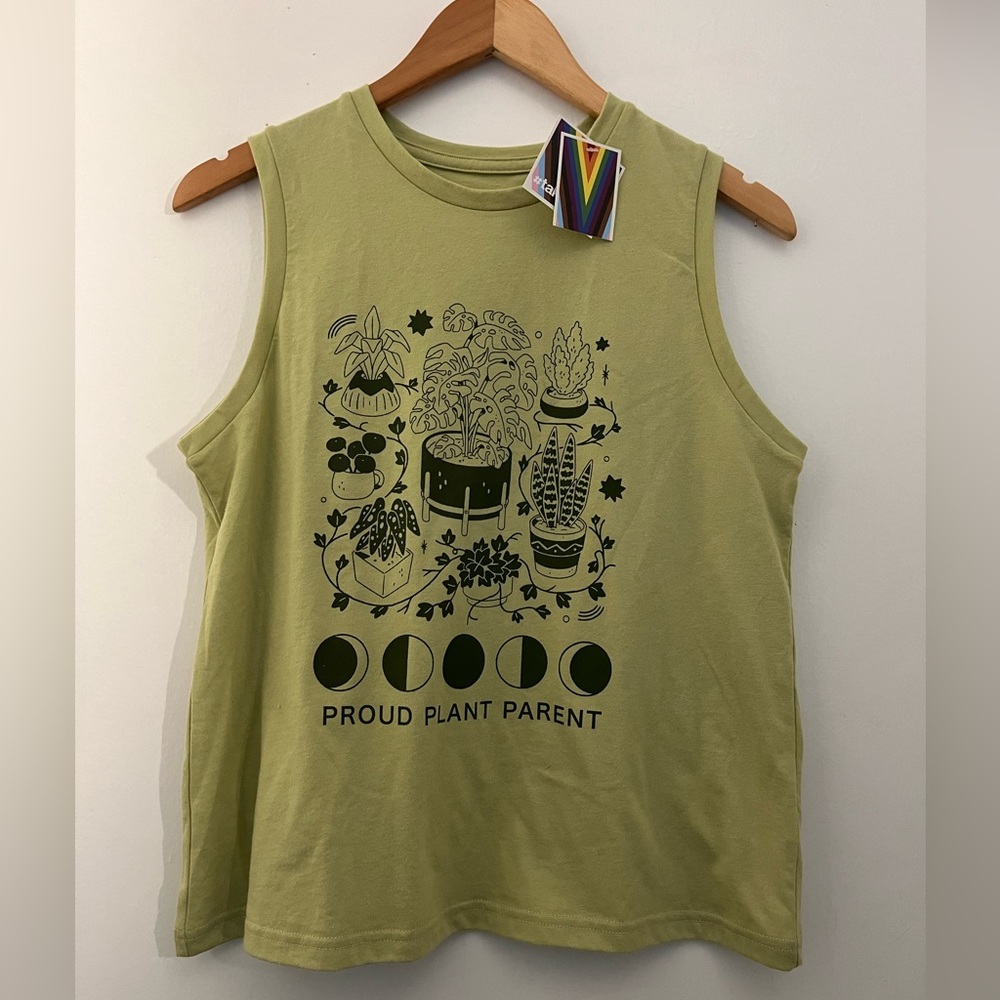 SOLD NWT Pride Adult Plant Parent Muscle Tank Top - Moss Green